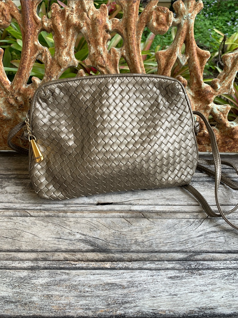 Vintage 80’s Ganson Leather Intrecciato Style Woven Crossbody Bag